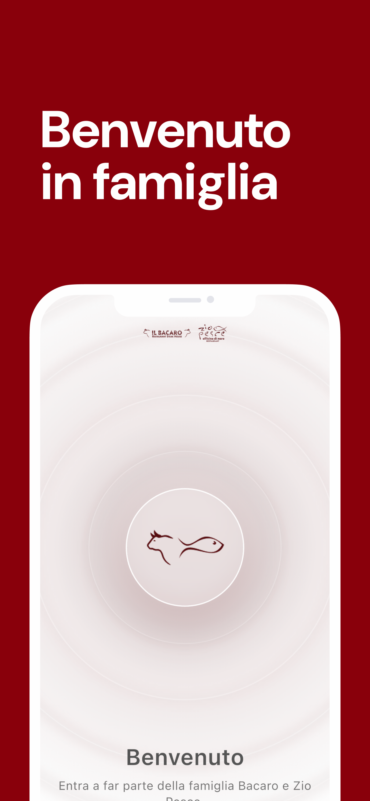 Schermata di benvenuto dell'app Bacaro & Zio Pesce
