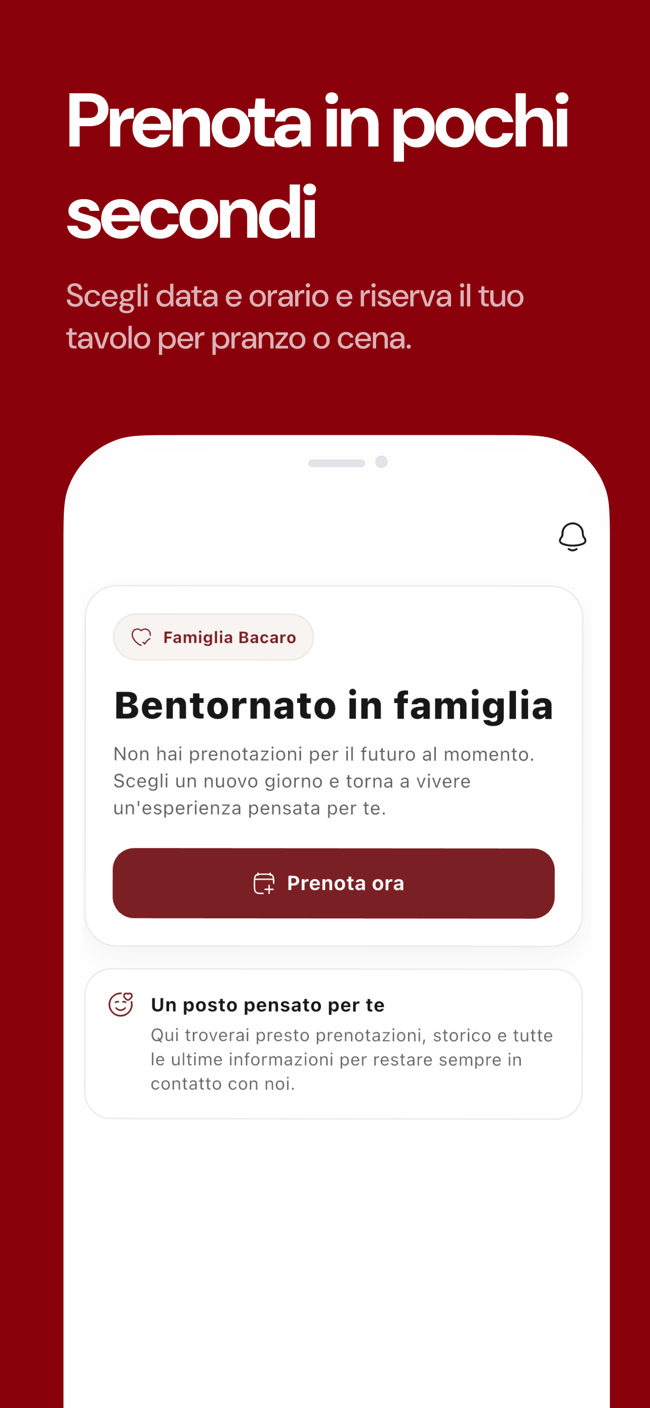 Schermata di prenotazione dell'app Bacaro