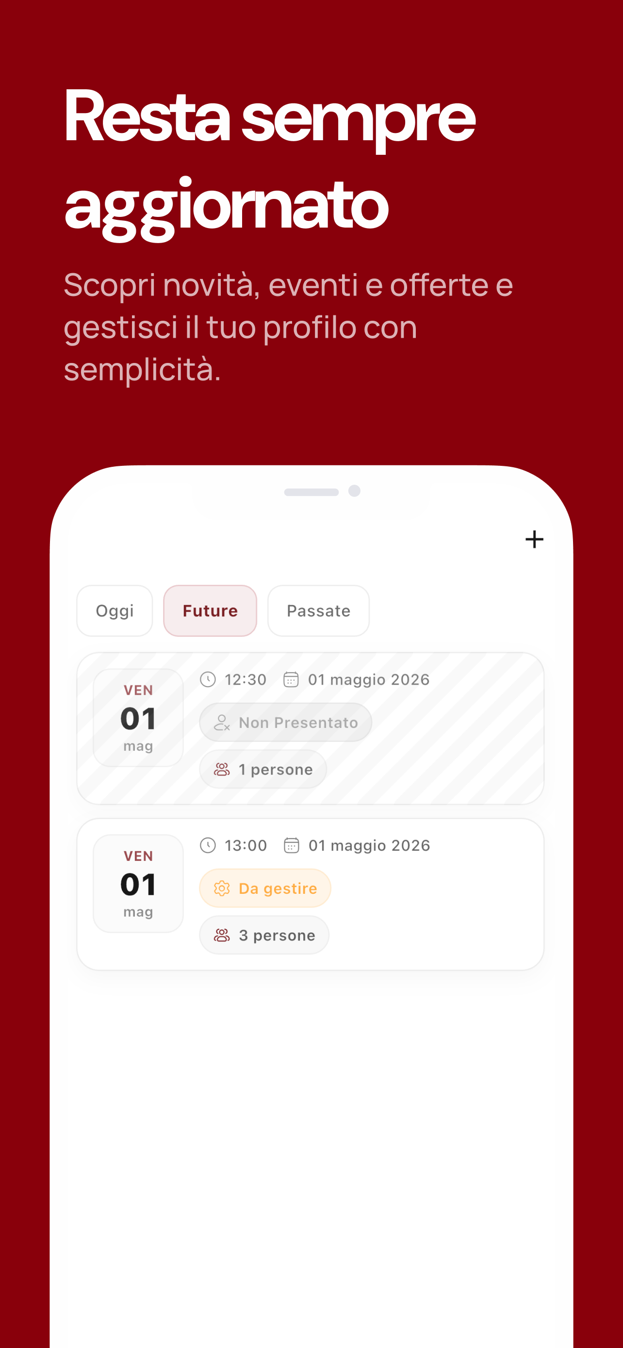 Schermata prenotazioni: Resta sempre aggiornato